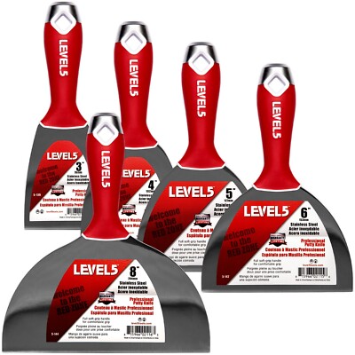 LEVEL5 Profi Set 5x Spachtel aus Edelstahl weicher Griff für Trockenbau 5-602