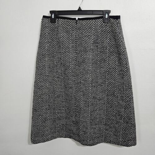Ann Taylor Black Herringbone A Line Wool Blend Midi Skirt 8. - Picture 2 of 6