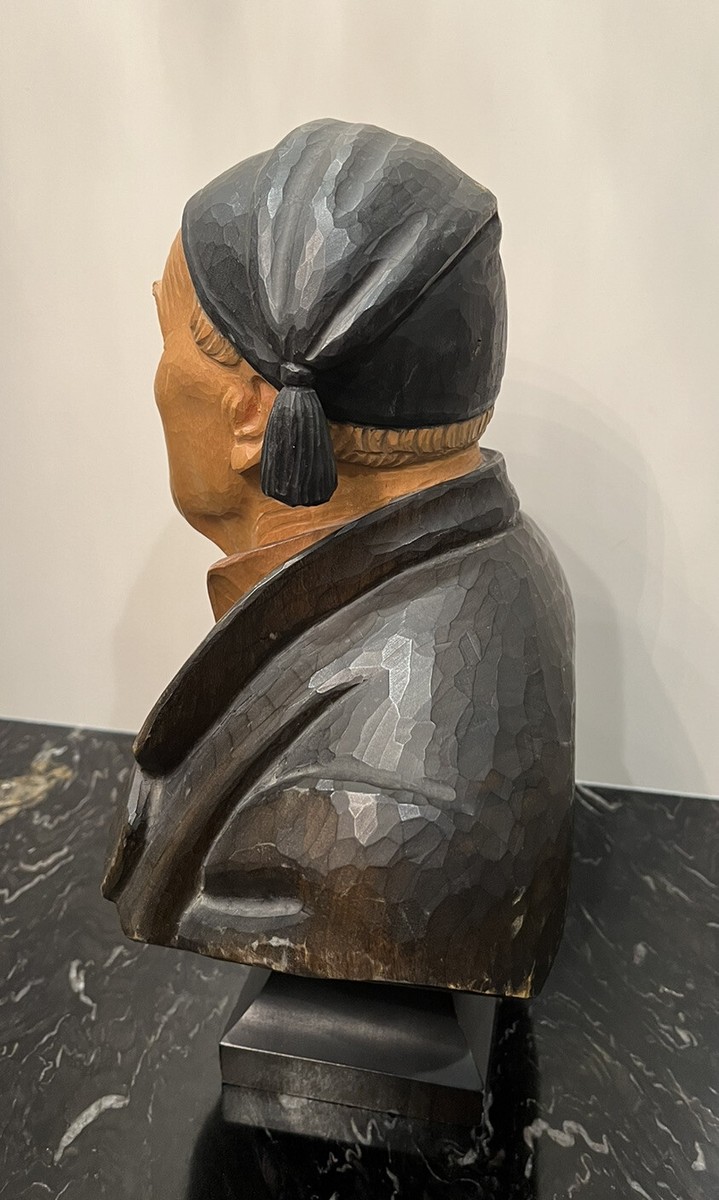 Vintage SWISS Hans Huggler Wyss LARGE Hand Carved Wood BUST OLD