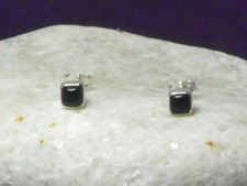 Small  Square Black ONYX Sterling  Silver 925  Gemstone Stud Earrings  -  4 mm