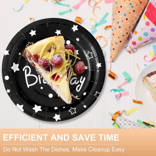 Happy Birthday Party Paper PlatesBlack Birthday Dessert Plates7inch-50pcsFoil... - Picture 4 of 7