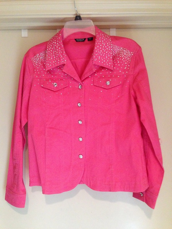 Moka Sport PINK Embelished Jacket Rhinestone Buttons Size S EUC