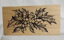 PSX Christmas Holly Spray Leaves & Berries Sprig Mounted Rubber Stamp K1826