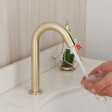 Brushed Gold Sensor Touchless Bathroom Sink Faucet Commercial FreeHand Mixer Tap
