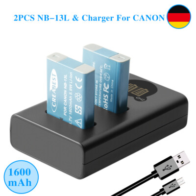 2× NB-13L Akku & Ladegerät Für Canon PowerShot G1X G5X G7X G9X Mark II Mark III