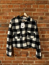 NWT Love, Fire Women FLEECE JACKET 3X B&W Plaid Camping Cropped Buttons NEW