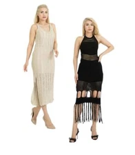 NEW! WOMENS ATELIER ZEST MESH KNIT CROCHET MAXI DRESS! VARIETY OF STYLES & COLOR