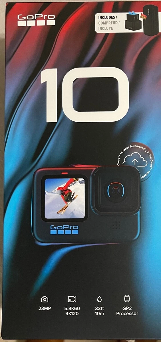 GoPro HERO 10 Black 5K Action Camera Bundle 2 Batteries, Charger, Case, SD Card