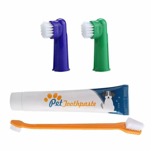 Dog Toothpaste Puppy Cat Kitten Toothbrush Finger Brush Set Pack Dental Hygiene - Picture 3 of 8