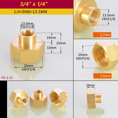 Brass Reducer Bush / Female to Female Socket Connector 1/8" 1/4" 3/8" 1/2" - 2" - Picture 23 of 28
