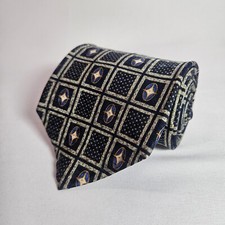 Nautica 100 Silk Hand Made in USA Tie Geometric Blue 4" x 57"