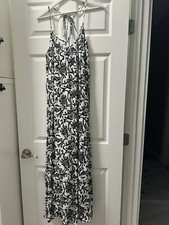 Loft White Black floral long maxi sundress Small 2 layers with inner loner dress