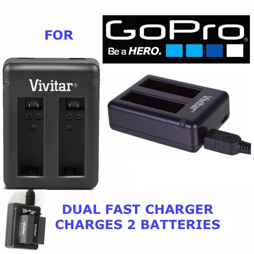 Batería para GoPro HERO4 Negro y Plata 2PCS + Cargador Doble + KIT DE LENTES HD + ESTUCHE Foto 2 de 4