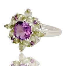 Amethyst and Peridot 925 Sterling Silver Gemstone Engagement Ring Jewelry