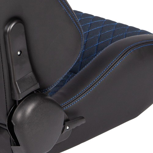 Pair Recline Bucket Racing Seats with Sliders, Black PU Breathable Blue Fabric - Picture 8 of 11