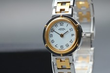 Montre à quartz vintage HERMES Clipper 24 mm pour femme cadran blanc fabriqué...