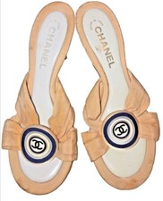Vintage Chanel Cross Slide Satin Heel Open toe Heel Mules Size 37