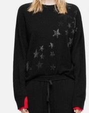 NEW ZADIG  VOLTAIRE Gaby Bis Embellished Star Distressed Cashmere Sweater XS