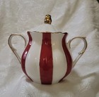 Grace Teaware Red, Gold and White Striped Fine Porcelain Sugar Bowl With Lid