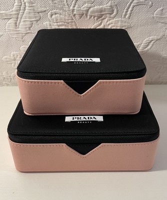 Prada Beauty Paradoxe Rectangle Pink Vanity Makeup Cases 2 Diff Sizes Stackable