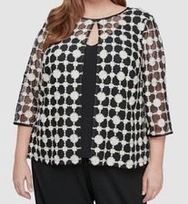 Alex Evenings Women's Black Floral 3/4 Sleeve Embelllished Jacket Plus Size 2X