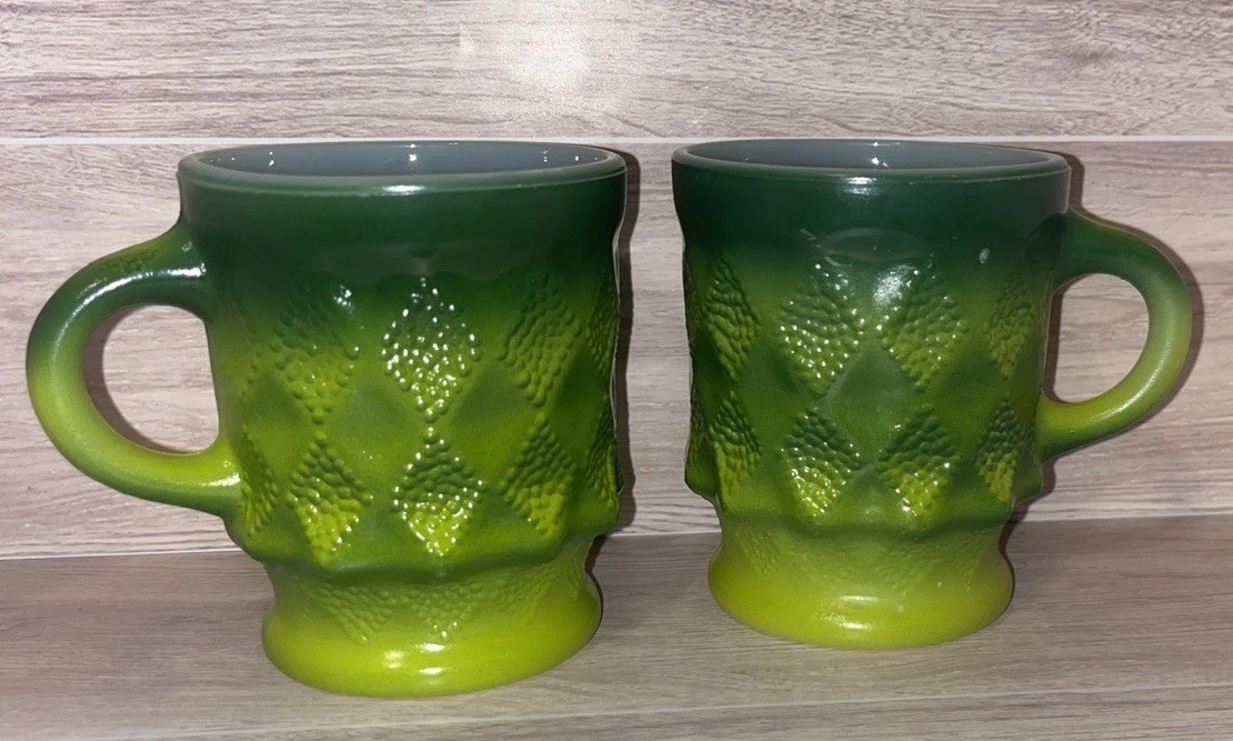 Vintage Fire King Anchor Hocking Kimberly Diamond Ombre Coffee Cups Retro Mugs