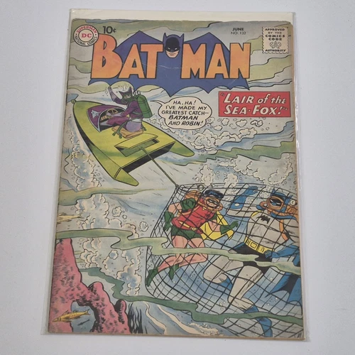BATMAN #132 DC June 1960 Silve Age $.10 Lair of the Sea Fox Vintage Comic Book