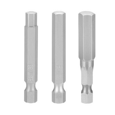 3pcs 7/32+1/4+5/16'' SAE Hex Head Wrench Drill Bit 50mm Length Magnetic Bits Gray