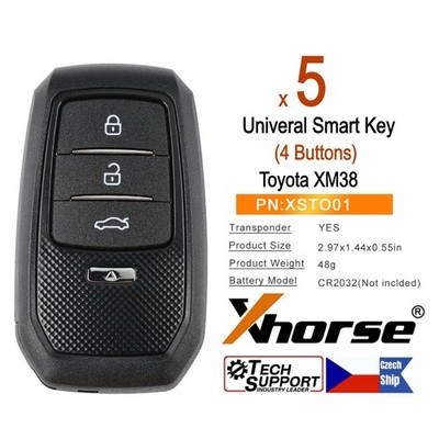 5x Xhorse XM38 Univeral Smart Remote Key for Toyota XSTO01EN 4 Buttons for VVDI