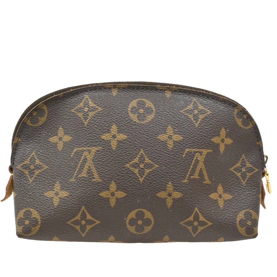 LOUIS VUITTON Logo Pochette Bolsa Cosmética Monograma Cuero Marrón M47515 68DA052 Foto 3 de 4