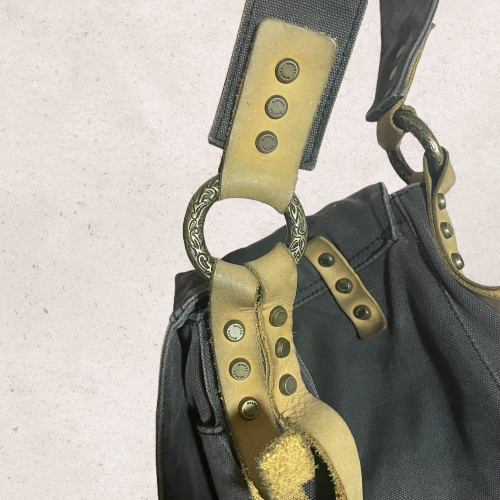 Vintage Y2K Diesel Grunge Canvas Shoulder Bag Leather Accents Embroidered - Picture 6 of 9