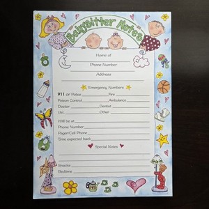 BabySitter Notes NotePad Magnetic Pad Emergency Numbers Snacks Bedtime sealed