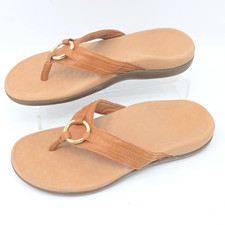 Vionic Womens Tide Aloe Orthotic Brown Thong Sandals w Gold Ring Sz 6 US