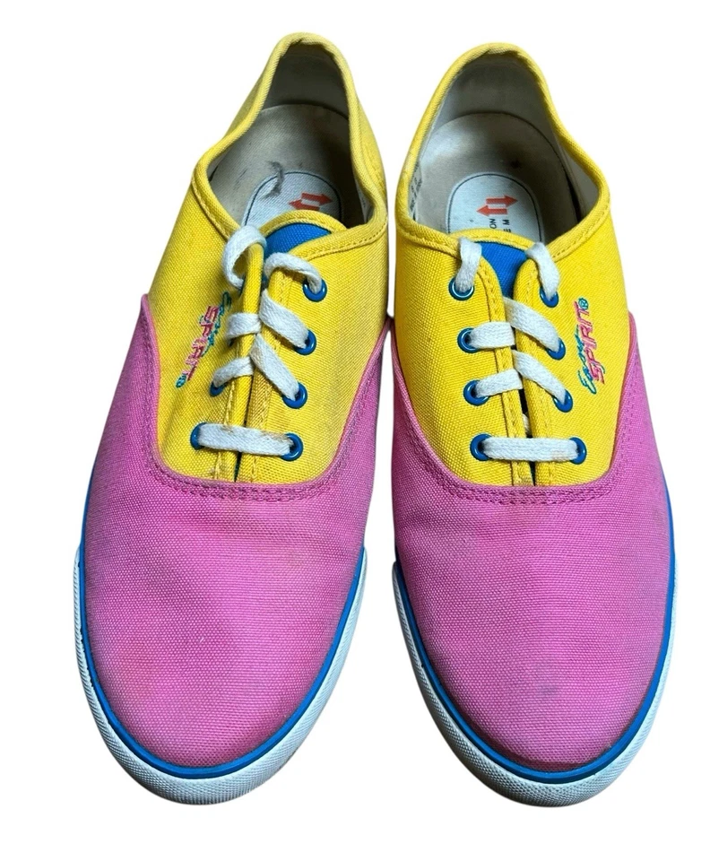 Easy Spirit Vintage 80s Pink Yellow Canvas Sneakers Size 8 B Women Tennis Shoes  - Image 3 of 4