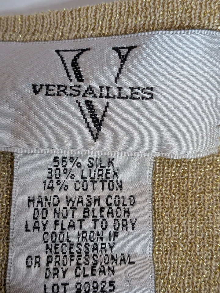 Cárdigan suéter grande Versailles para mujer dorado metálico cuello en V manga larga Foto 4 de 4