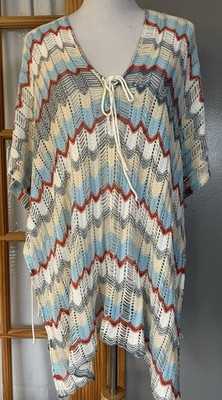 Striped Pullover Knit Swim Cover Up Women s OS Chevron Pastel Boxy Beach Resort