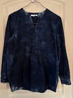 Pure J. Jill Top Womens Med Organic Cotton Tie Dye Long Sleeve Tunic Blue Henley