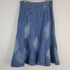 Vintage Denim Pull On Midi Skirt size L Blue Y2K 90s Cowgirl Rodeo Boho Artsy