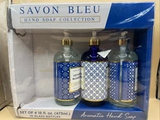 Home and Body Savon Blue Hand Soap Set of 3 - 16 Fl Oz Glass Bottles EX 3 Bottle