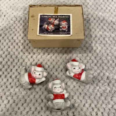 Vintage Christmas Around The World Tumbling Mice Figurines Set Of 3 Decorp VGC