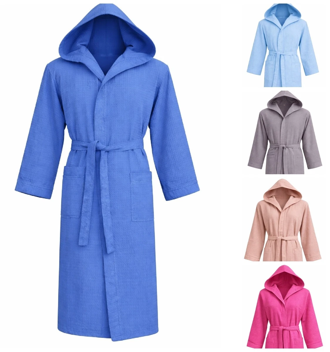 TDEOK Accappatoio da uomo in cotone con cappuccio, lungo, da sauna, leggero, con Gürtel, bianco