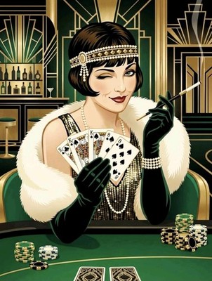 ART DECO 20ER JAHRE CASINO EASY MONEY ILLUSTRATION 12x16 Zoll Poster Druck 