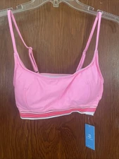 NWT Cupshe Womens Bikini Top Swim Size Medium Pink With Neon Stripes