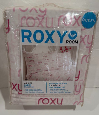 ROXY ROOM QUEEN SIZE SHEET SET ''Rebel'' PINKS WHITE LOGO 4 PIECE NIP Quiksilver