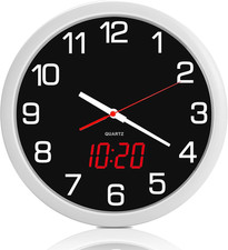 Night Light Wall Clock Battery Operated with LED Display, 12 Inch Silent Non-Tic