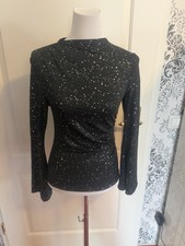 Schwarzes Glitzer-Shirt langarm mit raffung shein m vintage neu