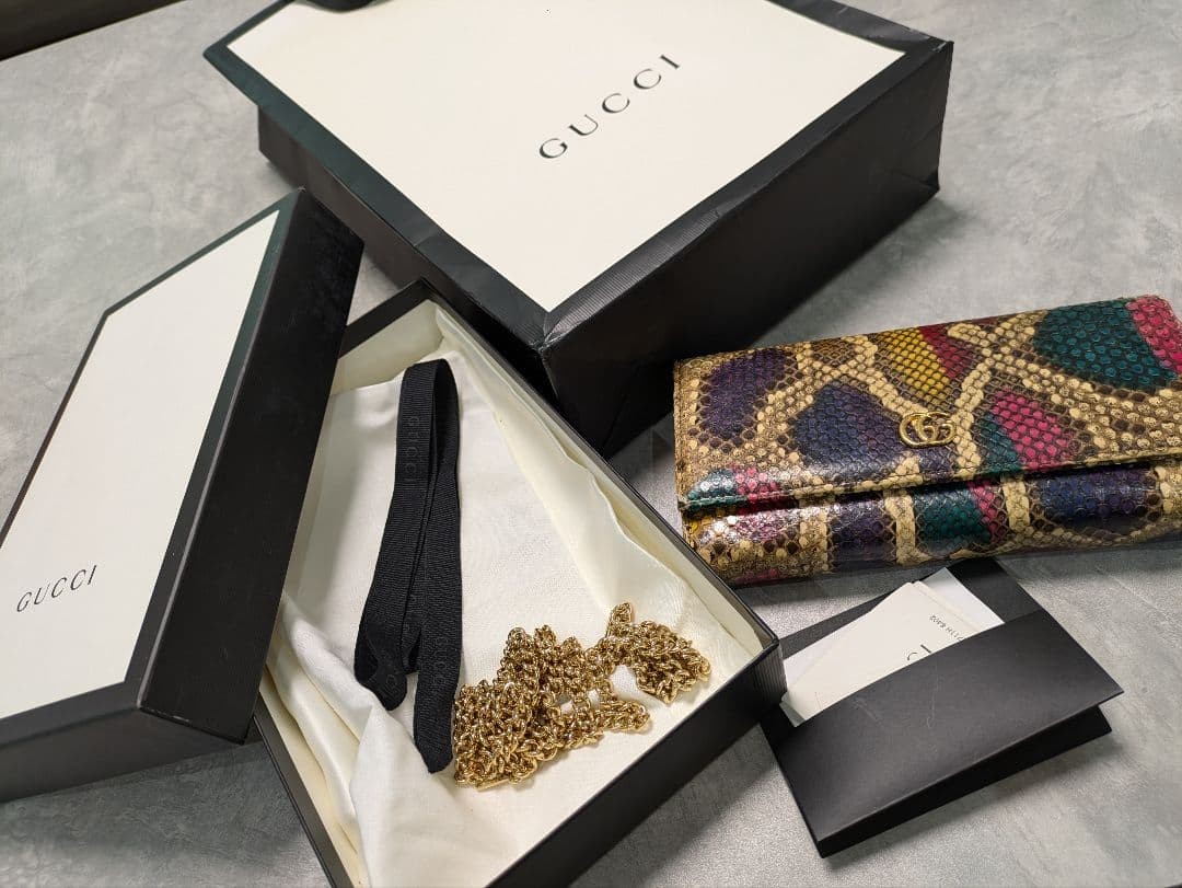 GUCCI python pattern long wallet 2way gold chain - image 1