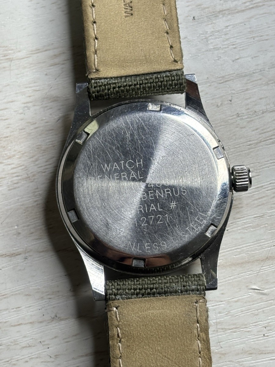 RUNS Vintage 1980s BENRUS MIL-W-46374 Vietnam Military Field Watch