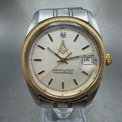 Hamilton Masterpiece Freemason Watch Men Silver Dial Two Tone Date Round New Bat