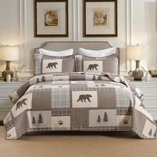 Quilt King Size 100 Cotton - Farmhouse Plaid Quilt King 106" 98" Brown/Gray